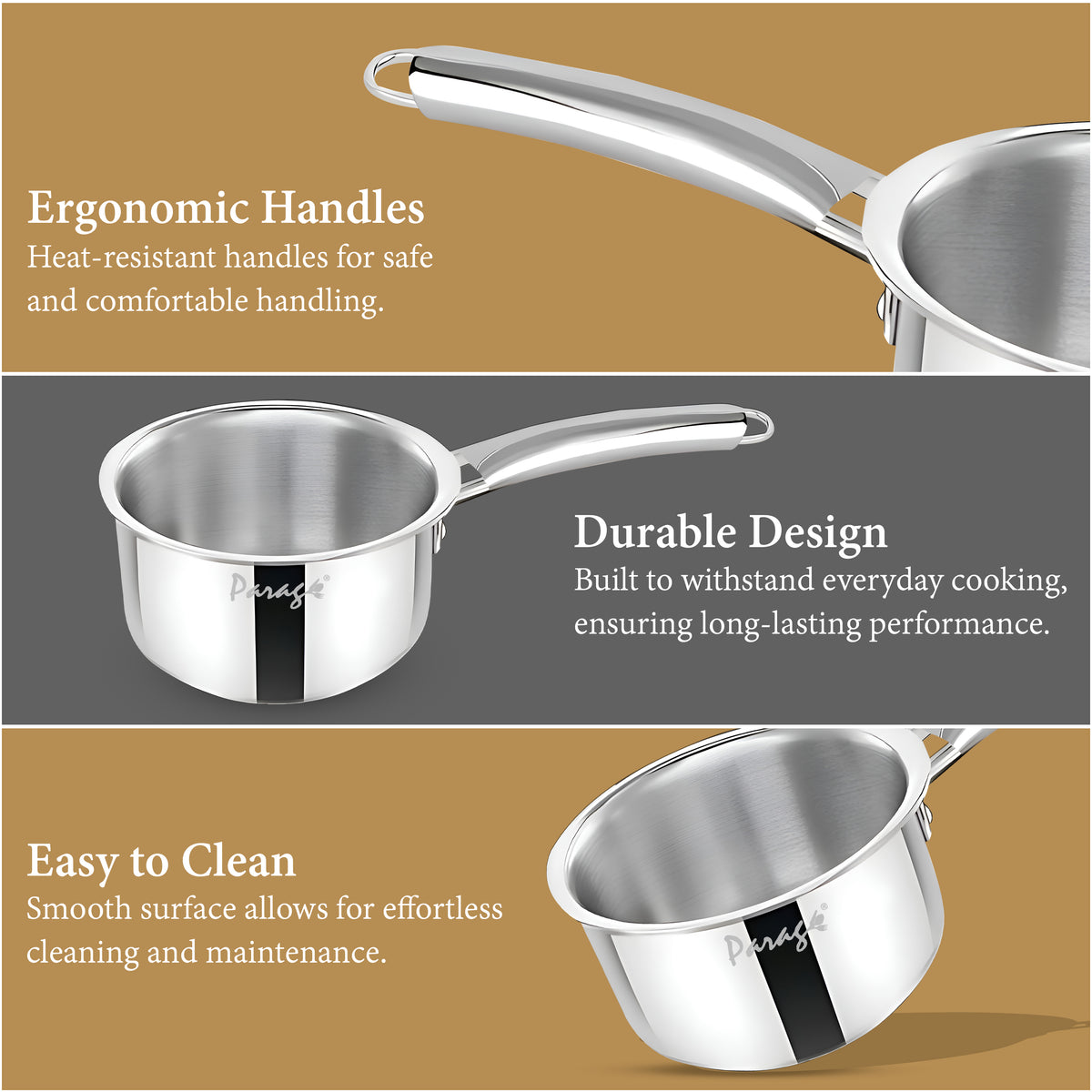 Saucepan 16cm, 1.75l Stainless Steel Silver Tri-Ply – Parage