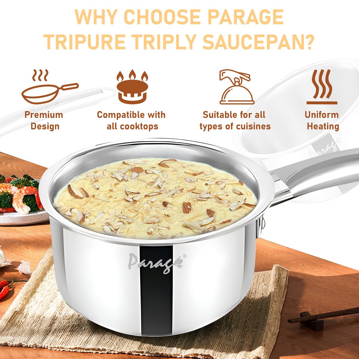 Saucepan 16cm, 1.75l Stainless Steel Silver Tri-Ply – Parage