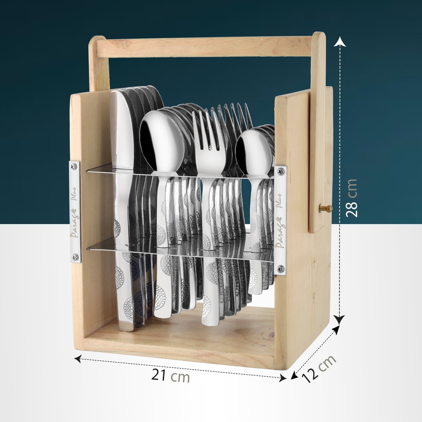 25-Piece Moonpress Stainless Steel Cutlery Set with Wooden Stand – Includes Forks, Spoons, Knives & Tea Spoons for Stylish Dining