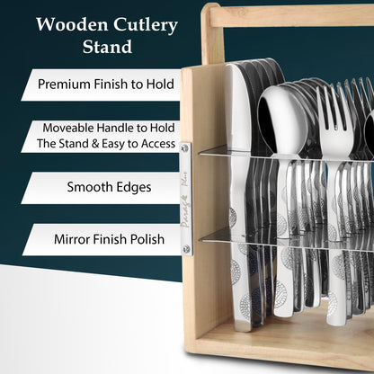 25-Piece Moonpress Stainless Steel Cutlery Set with Wooden Stand – Includes Forks, Spoons, Knives & Tea Spoons for Stylish Dining