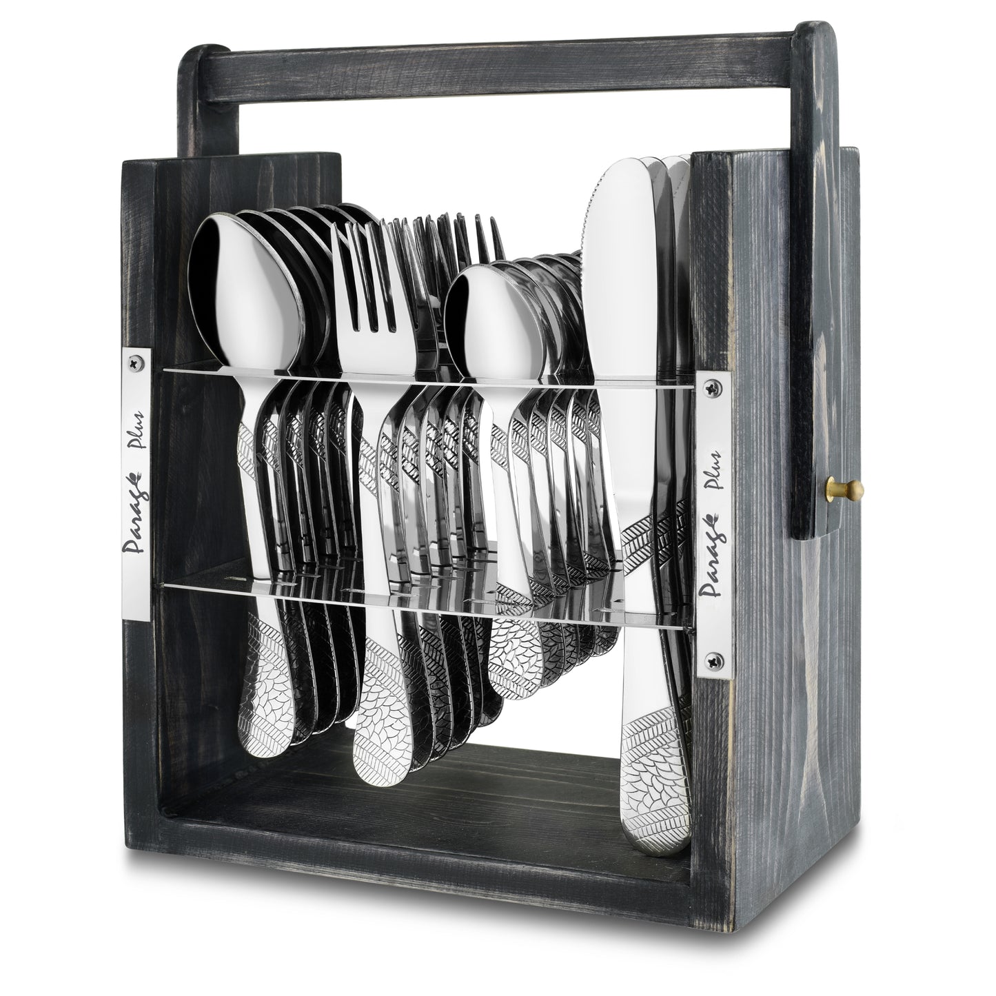 25-Piece Stainless Steel Imperial Cutlery Set | Includes 6 Tea Spoons, 6 Table Spoons, 6 Table Forks, 6 Knives - Stylish Wooden Dining Set