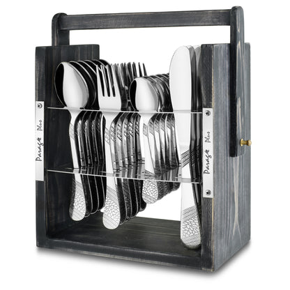 25-Piece Stainless Steel Imperial Cutlery Set | Includes 6 Tea Spoons, 6 Table Spoons, 6 Table Forks, 6 Knives - Stylish Wooden Dining Set