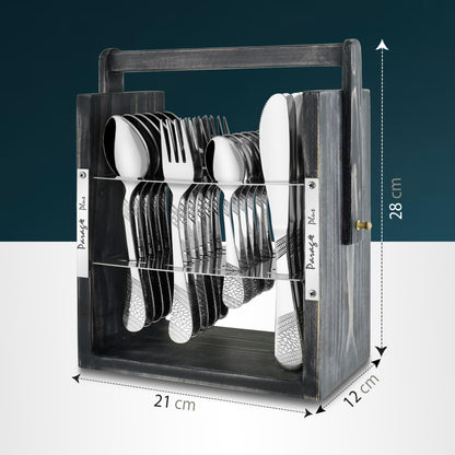 25-Piece Stainless Steel Imperial Cutlery Set | Includes 6 Tea Spoons, 6 Table Spoons, 6 Table Forks, 6 Knives - Stylish Wooden Dining Set