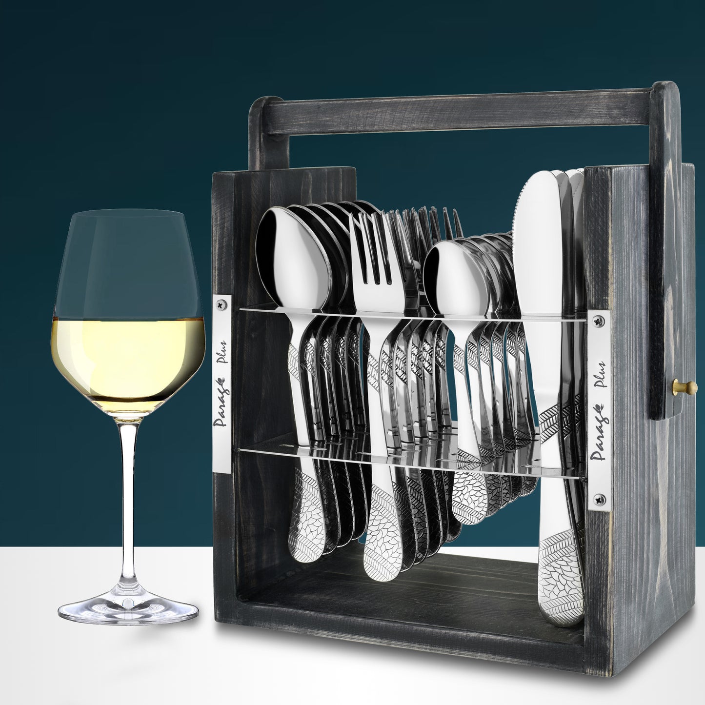 25-Piece Stainless Steel Imperial Cutlery Set | Includes 6 Tea Spoons, 6 Table Spoons, 6 Table Forks, 6 Knives - Stylish Wooden Dining Set