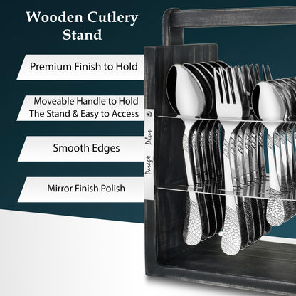 25-Piece Stainless Steel Imperial Cutlery Set | Includes 6 Tea Spoons, 6 Table Spoons, 6 Table Forks, 6 Knives - Stylish Wooden Dining Set