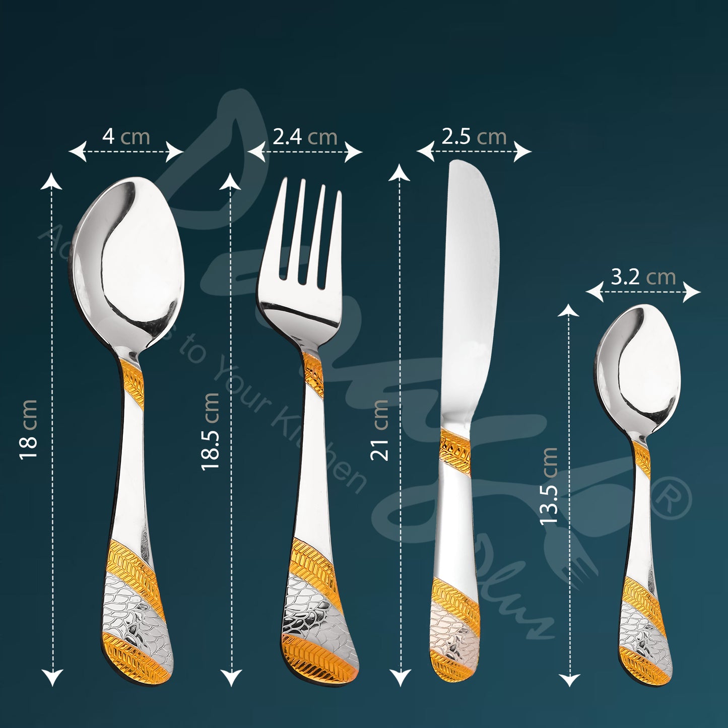25-Piece Imperial Stainless Steel Cutlery Set with Wooden Stand – 6 Forks, 6 Spoons, 6 Knives & 24K Gold Plated Tea Spoons