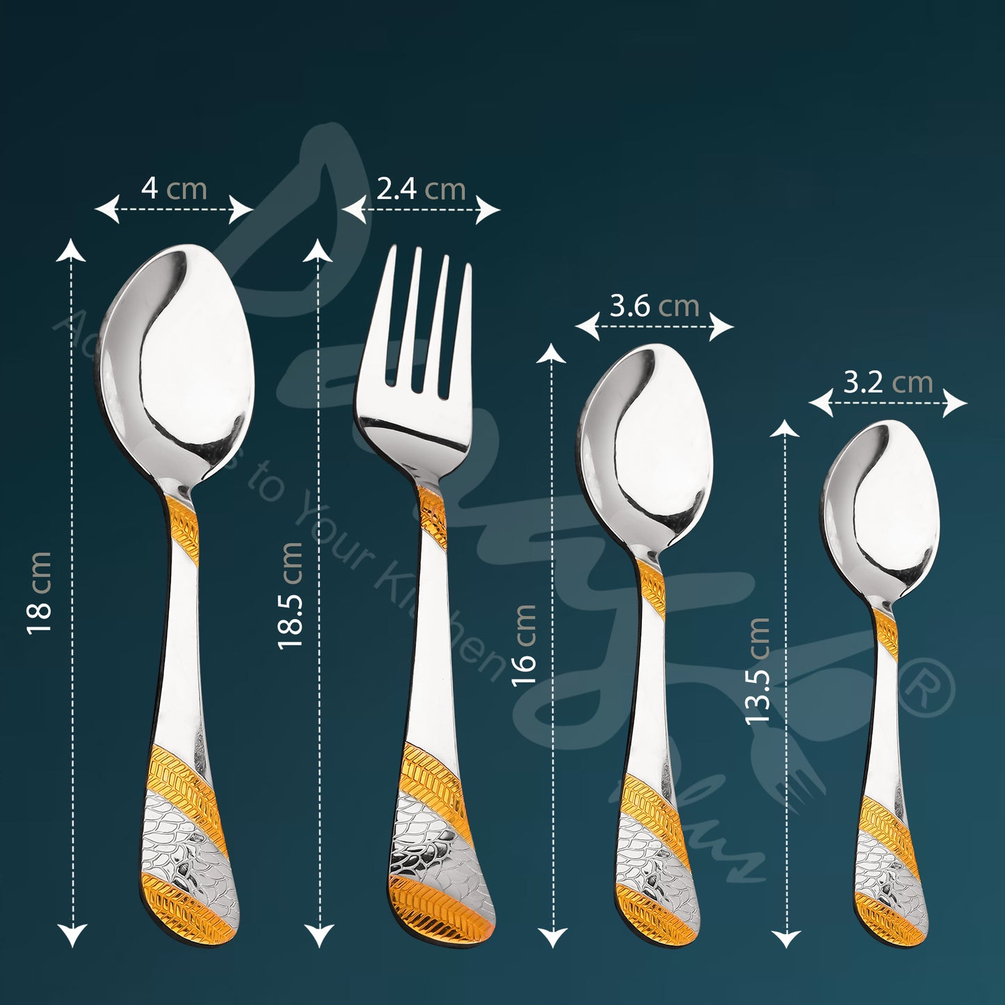 25-Piece Stainless Steel Imperial Cutlery Set with Wooden Stand | 24k Gold Plated Spoons & Forks