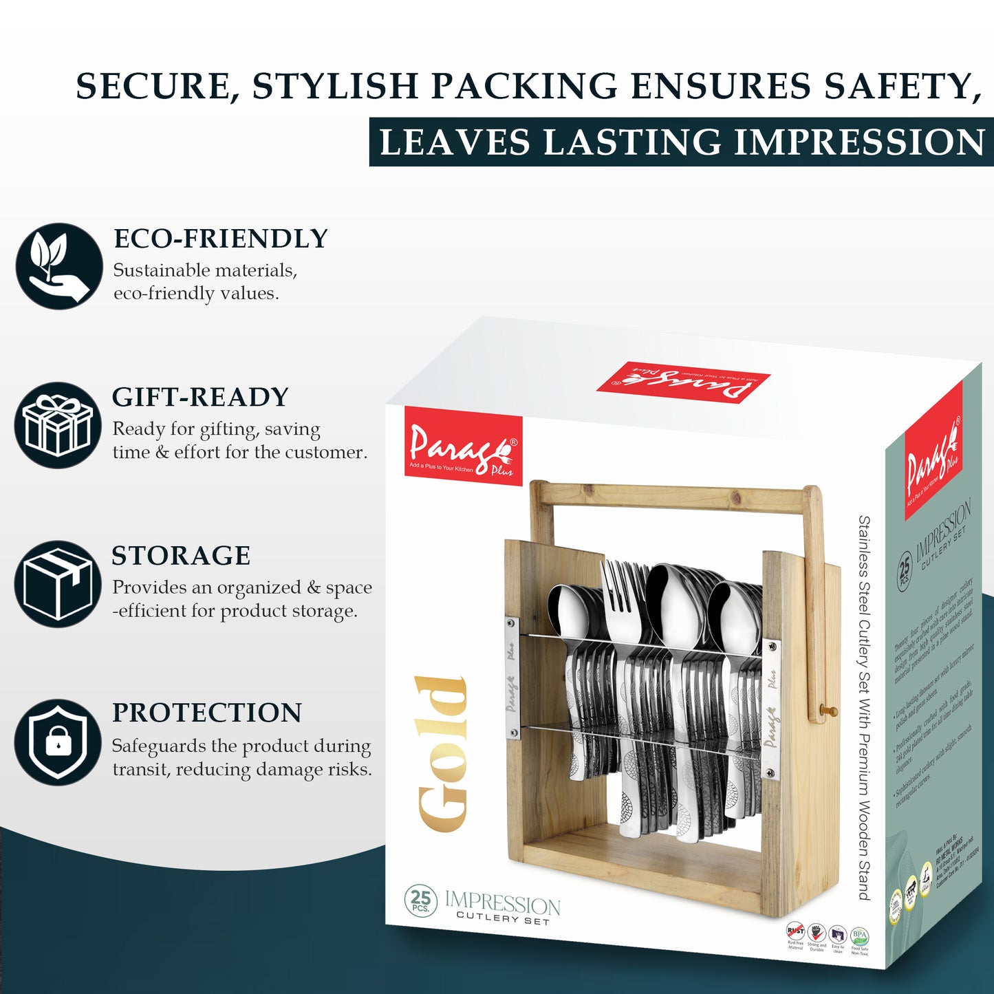 25-Piece Stainless Steel Imperial Cutlery Set | Includes 6 Tea Spoons, 6 Table Spoons, 6 Table Forks, 6 Dinner Spoons - Stylish Dining Set