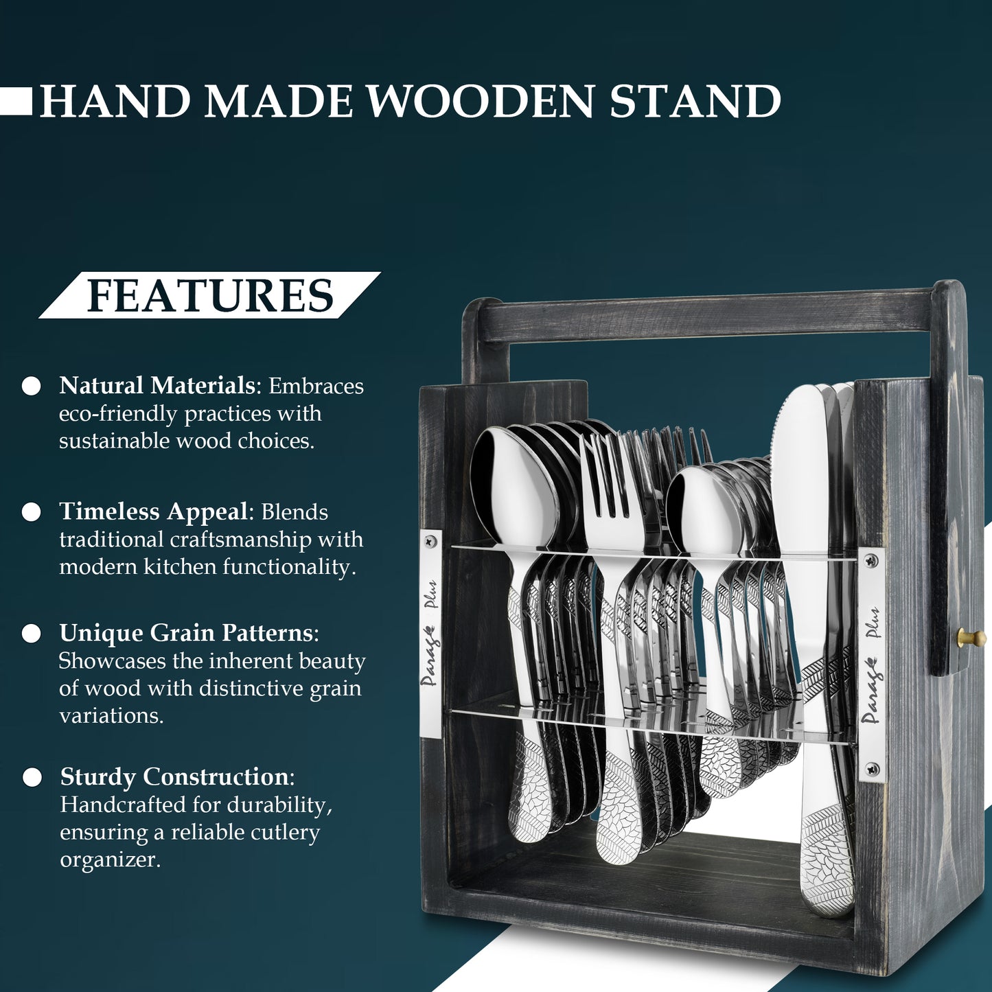 25-Piece Stainless Steel Imperial Cutlery Set | Includes 6 Tea Spoons, 6 Table Spoons, 6 Table Forks, 6 Knives - Stylish Wooden Dining Set
