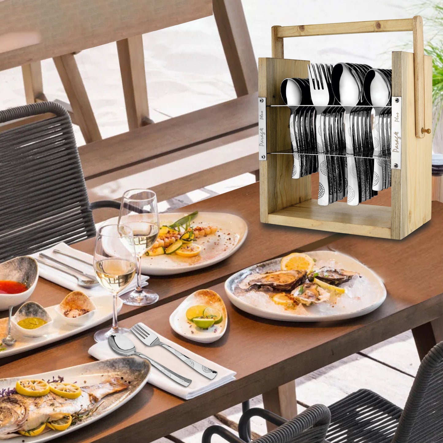 Cutlery Set | Stainless Steel | Moonpress Wooden Stand