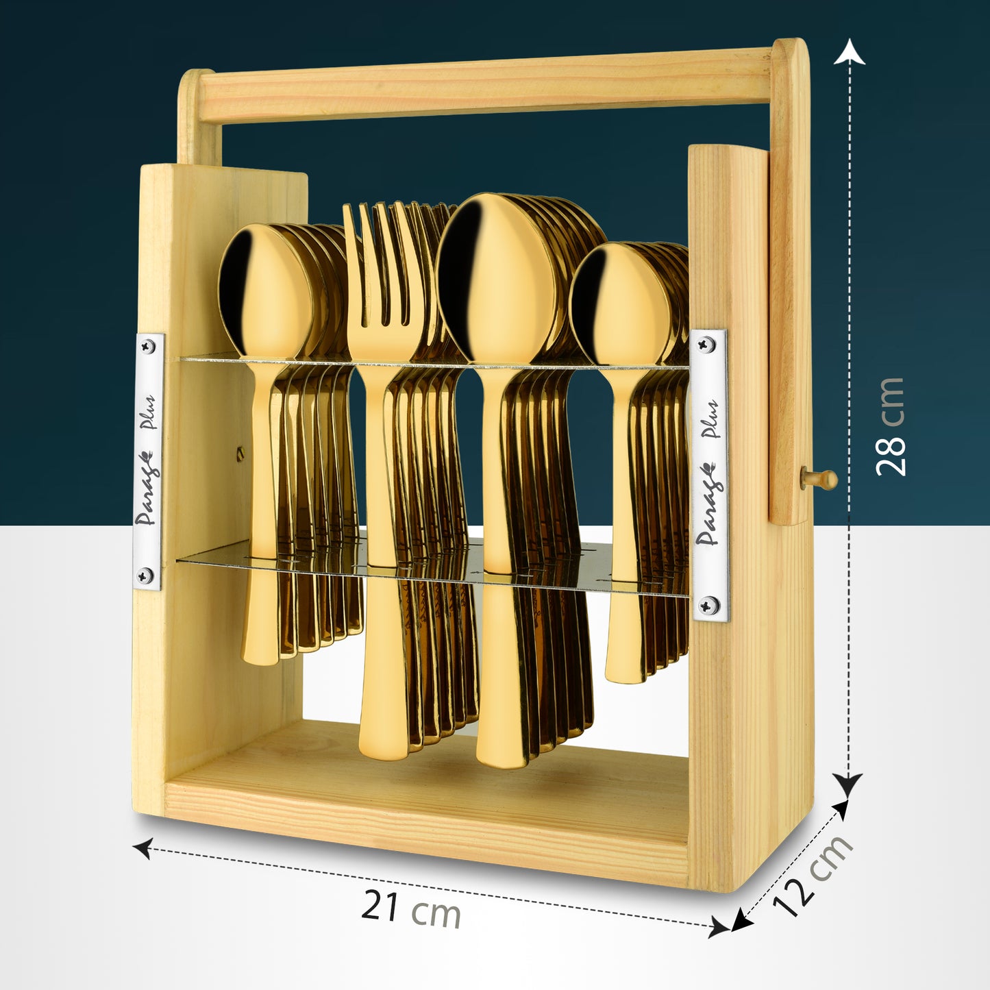 25-Piece Moonpress Stainless Steel Cutlery Set | 6 Tea Spoons, 6 Table Spoons, 6 Forks, 6 Dinner Spoons - Stylish Wooden Stand for Dining