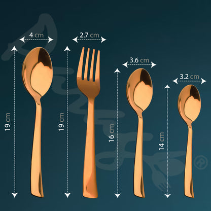 25-Piece Stainless Steel Cutlery Set with Wooden Stand, Premium Rose Gold Spoon Set